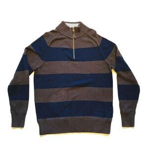 American Eagle Sweater Pullover Knit 1/4 Zip Striped Cotton Brown‎ Blue XL NWOT